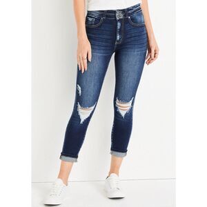 KanCan High Rise Ripped Distressed Cropped Jean Stretch Dark Wash Size 31/14